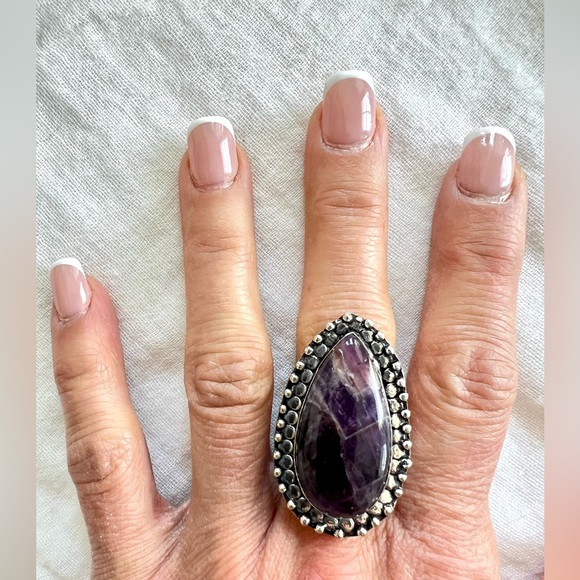925 Crown Chakra Subtle Chevron Amethyst Ring 6.5 - Picture 4 of 8